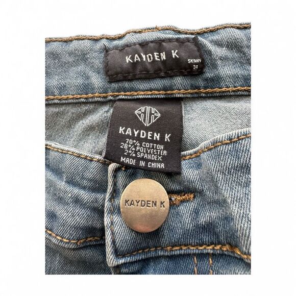 🔥4/$25 Kayden K Men’s Distressed Light Wash Skinny Jeans Size 34 Blue Denim - Picture 5 of 9